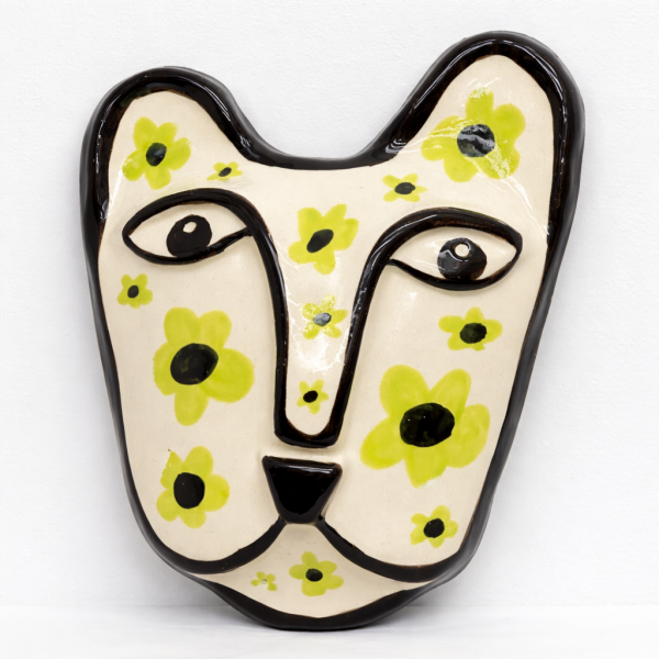 Декоративная маска «Гепард в зелёных цветах» из шамота