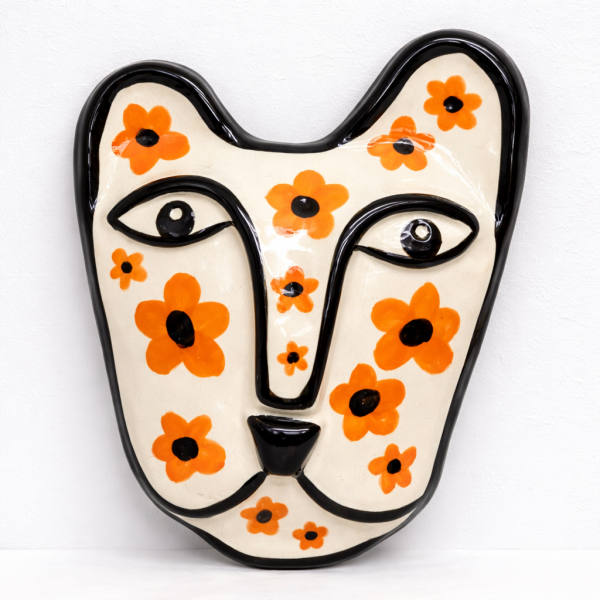 Декоративная маска «Гепард в оранжевых цветах» из шамота